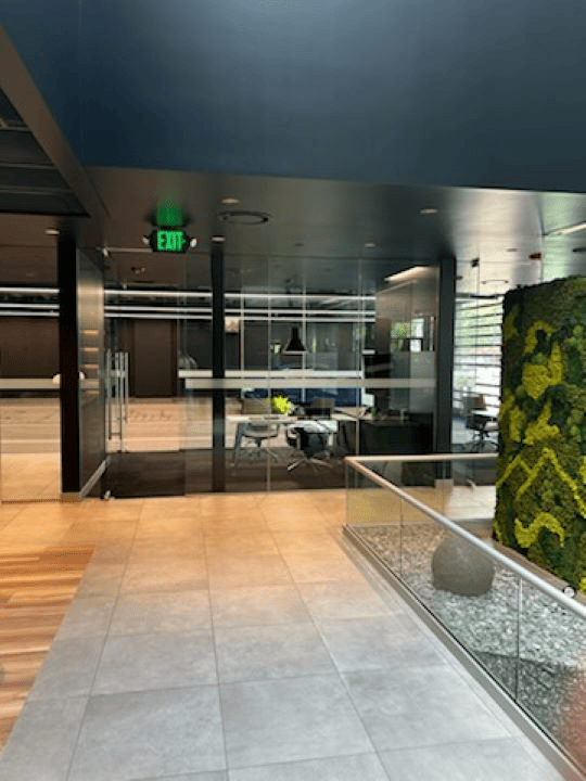 Modern office interior showcasing aluminum door repair services by Horizon Glass in Colorado near me