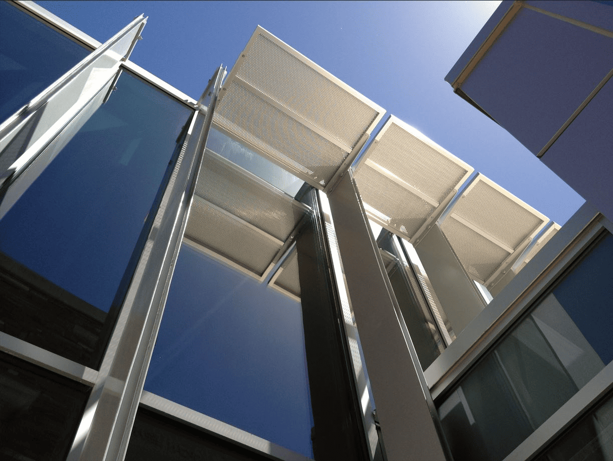 Vertical and horizontal sunshades installed by Horizon Glass near me, enhancing the architectural design