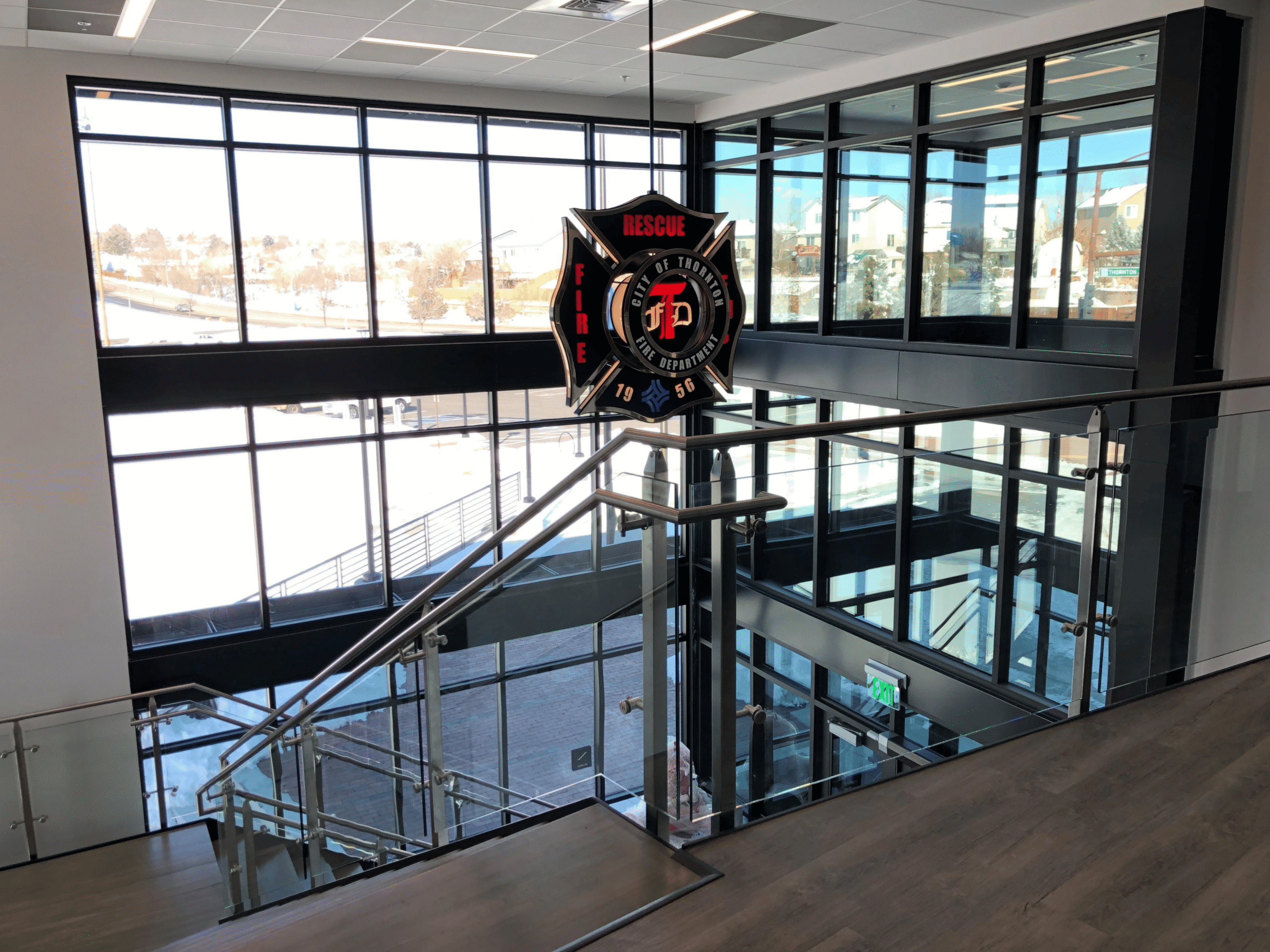 Modern office with glass doors and partitions by Horizon Glass near me