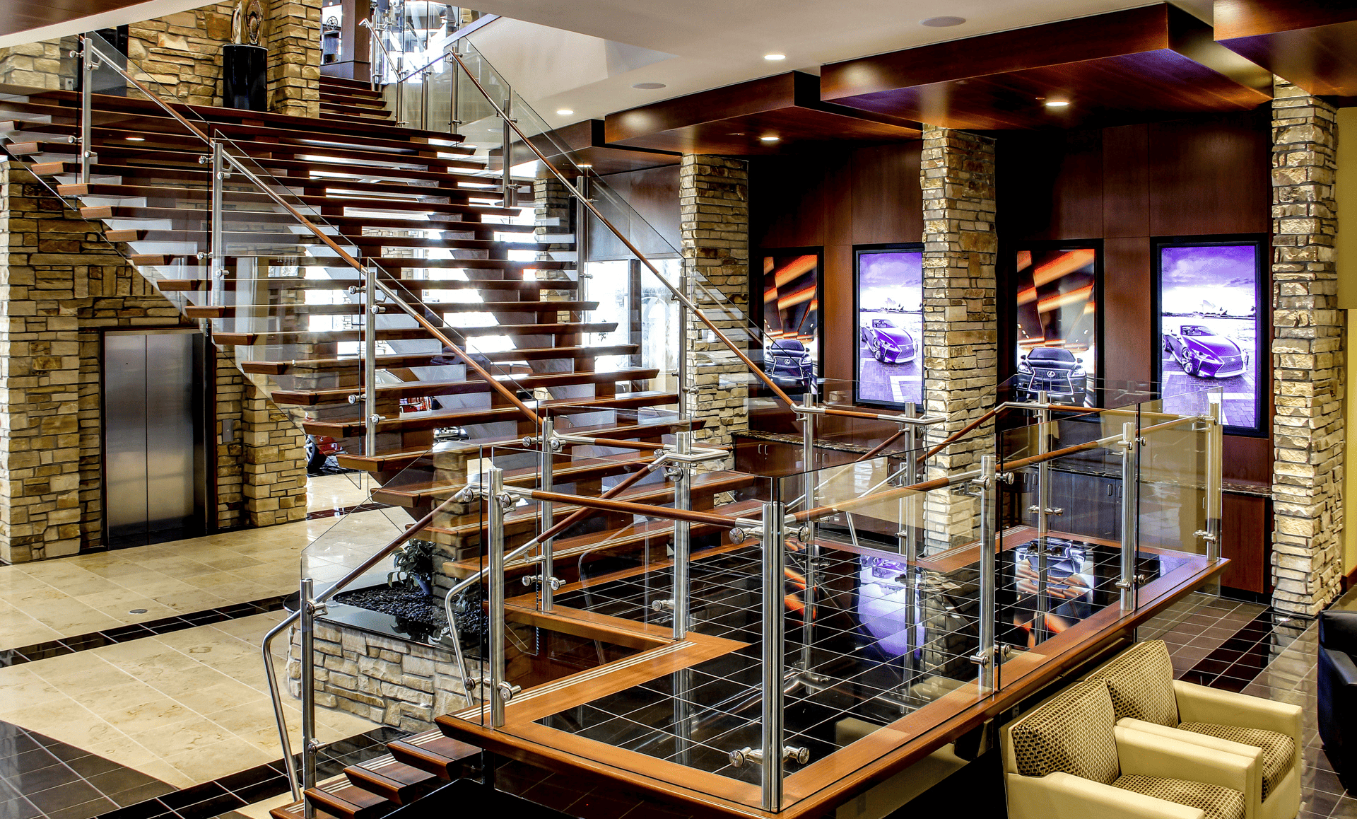 Modern railing systems by Horizon Glass, enhancing a stylish interior in Colorado